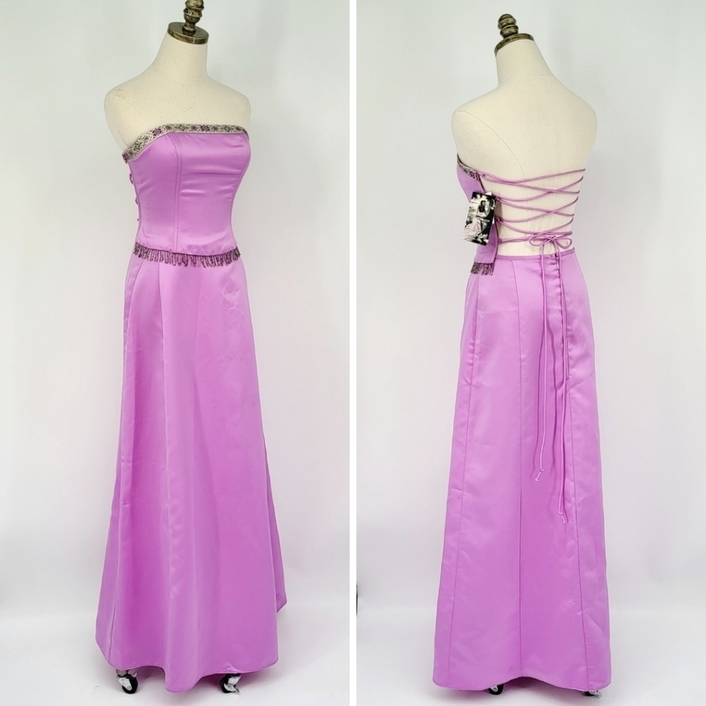 Vintage Y2K Purple 2 Piece Formal Dress Lace Up Back NWT Size 7